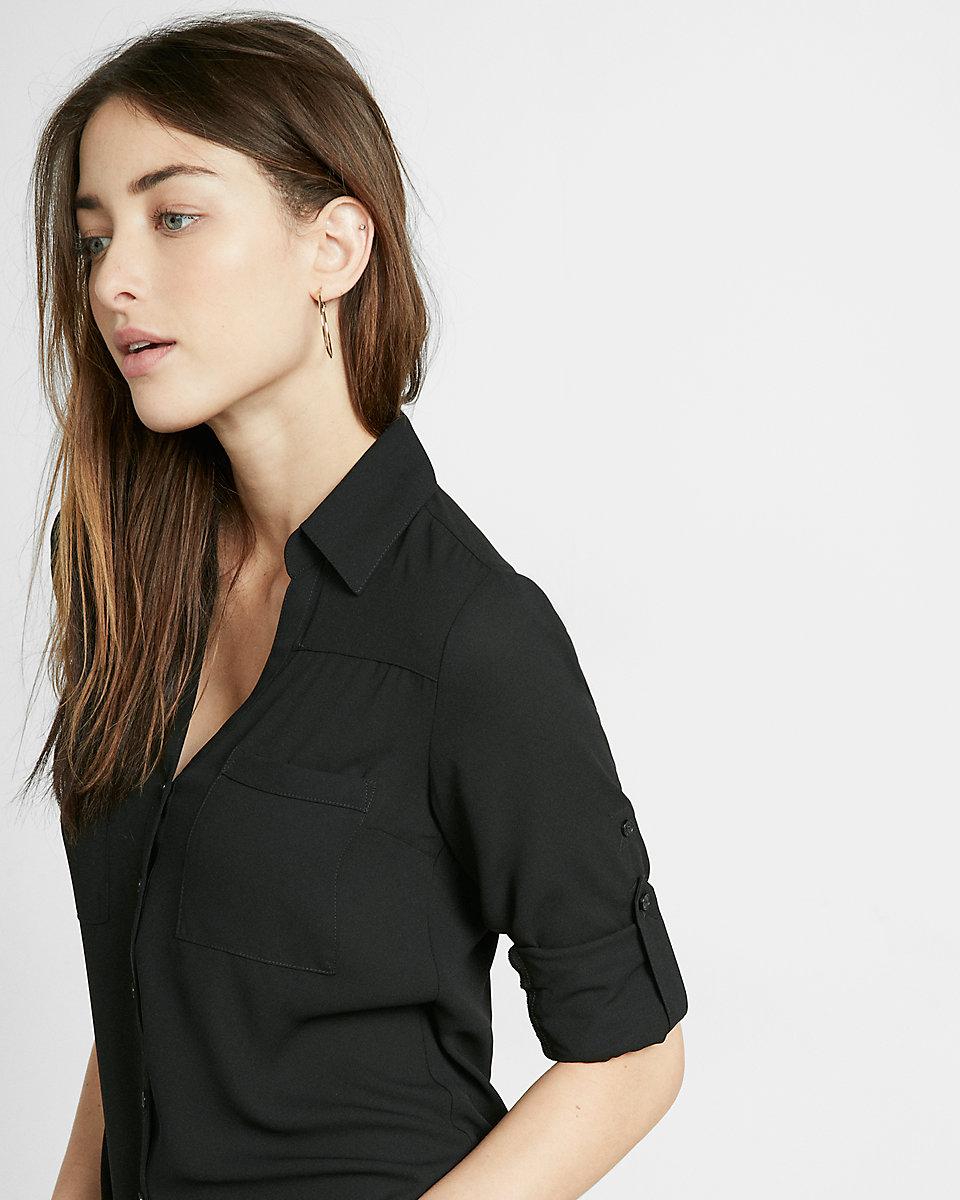 Lyst Express Slim Fit Convertible Sleeve Portofino Shirt in Black